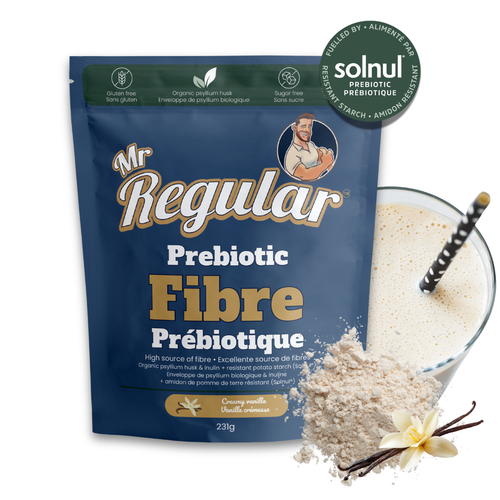 Mr. Regular +Prebiotic daily fibre supplement bag with organic psyllium, Solnul resistant starch and inulin